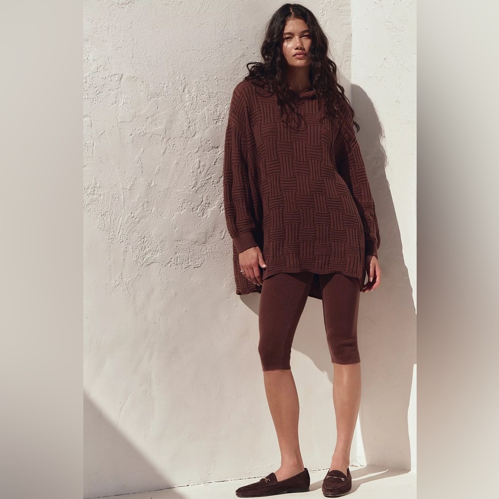 FREE PEOPLE NWOT Sabine Sweater Set Chocolate Brown Textured Knit Cardigan